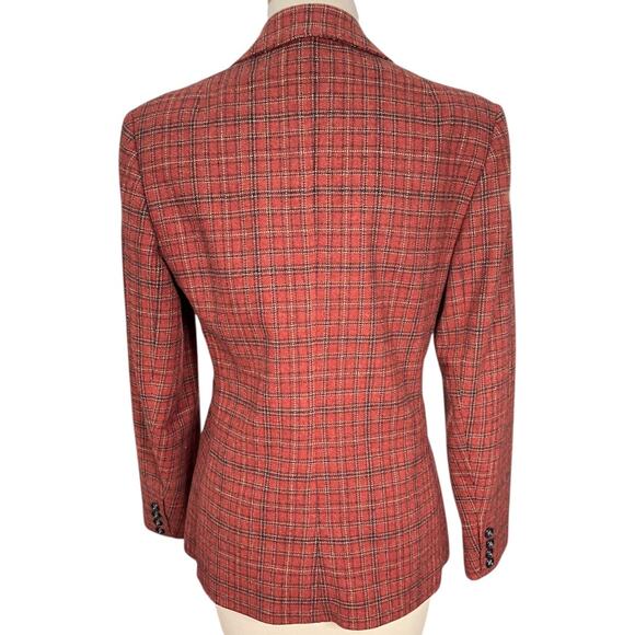 Vintage Evan Picone Red Plaid Tweed Blazer Jacket Shoulder Pad 2 Buttons No Size - Picture 2 of 11